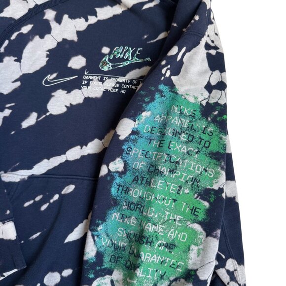 Nike Sportswear Club French Terry Pullover Hoodie Blue and White Tie Dye - - Picture 7 of 12